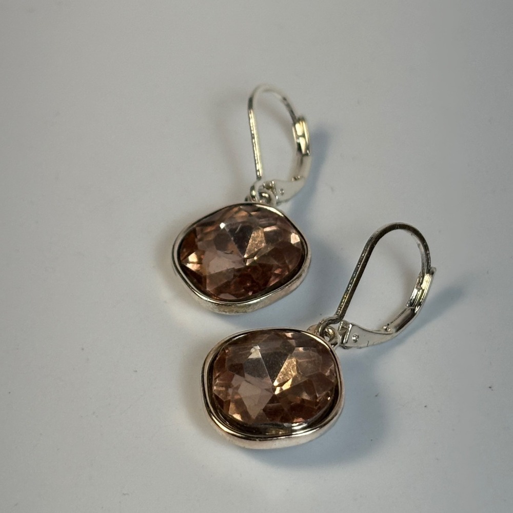 Earrings Silver Tone Pink Rhinestone‎ Y2K Fashion Elegant - Picture 3 of 7